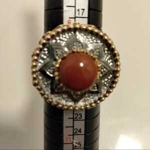 Ross Simons 18k Yellow Gold/Black Sterling Silver Cabochon Red Carnelian Ring S9